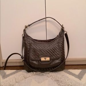 Brown Woven Leather Crossbody Coach Bag